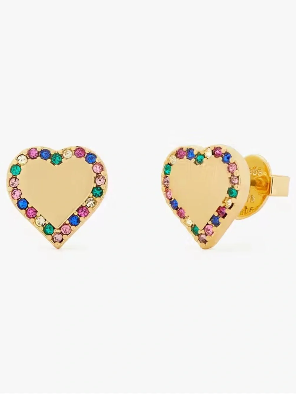 NWT Kate Spade Gold Rainbow Heart Stud Earrings with Multicolor Crystal Accents